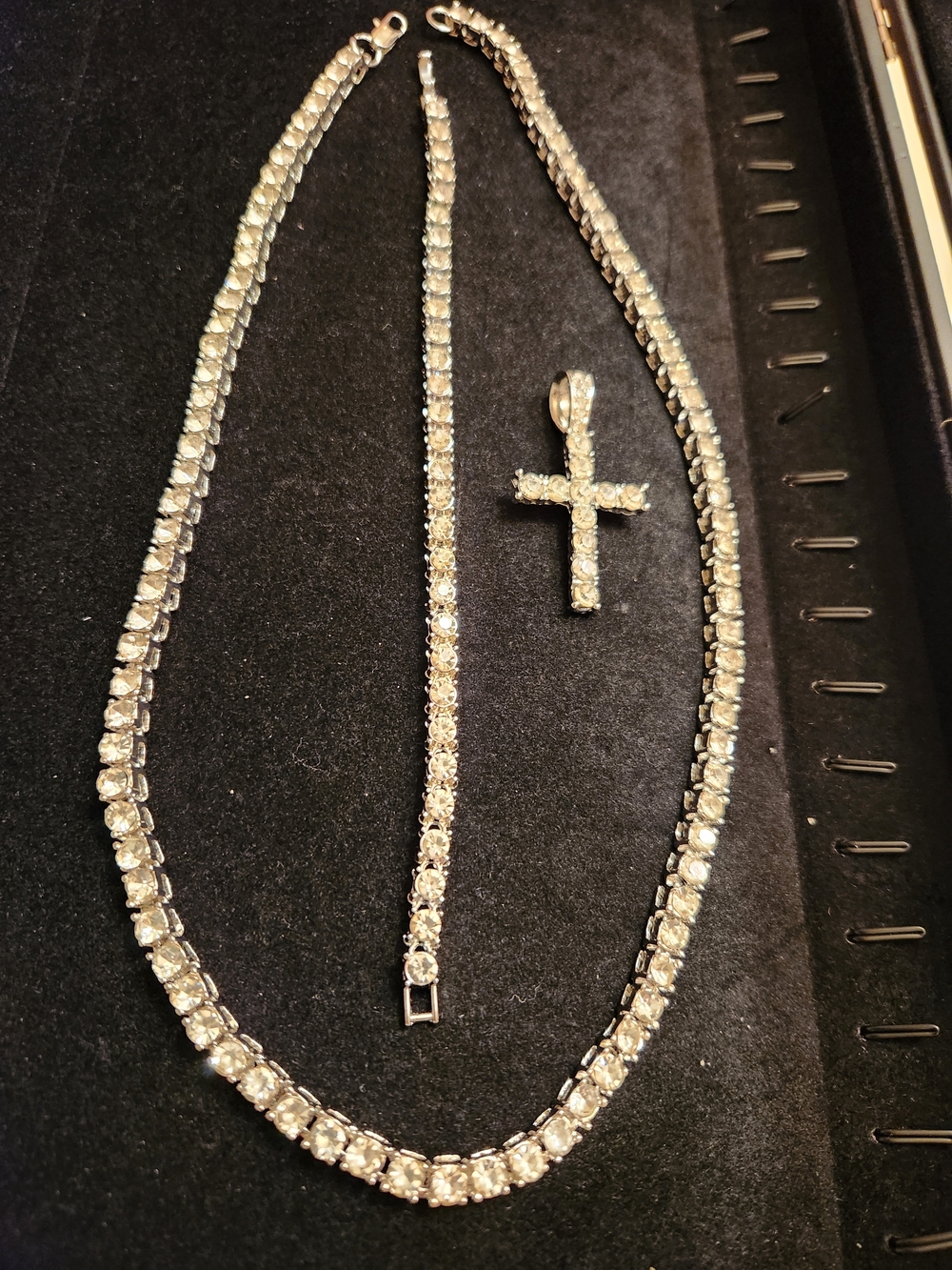 Sparkling Silver-Tone Tennis Necklace, Bracelet & Cross Pendant Set